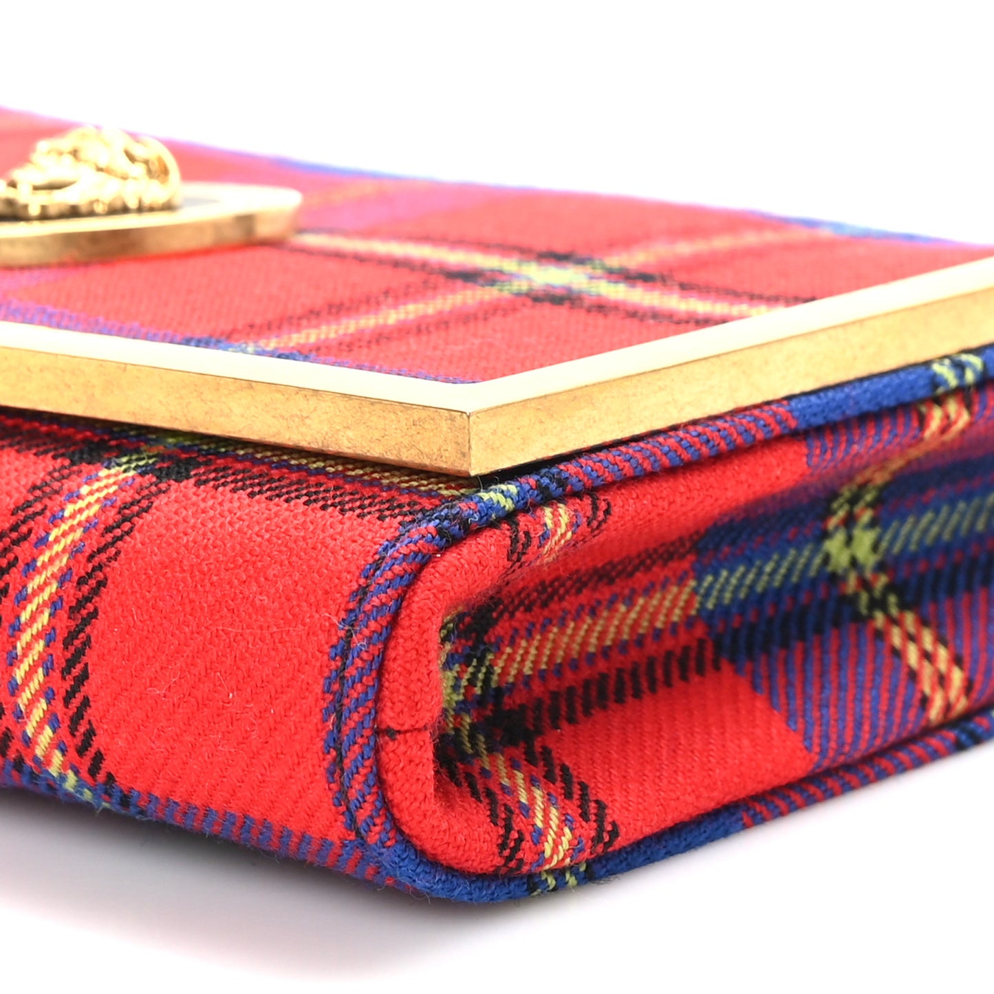 Calfskin Tartan Medusa Clutch On Chain Red