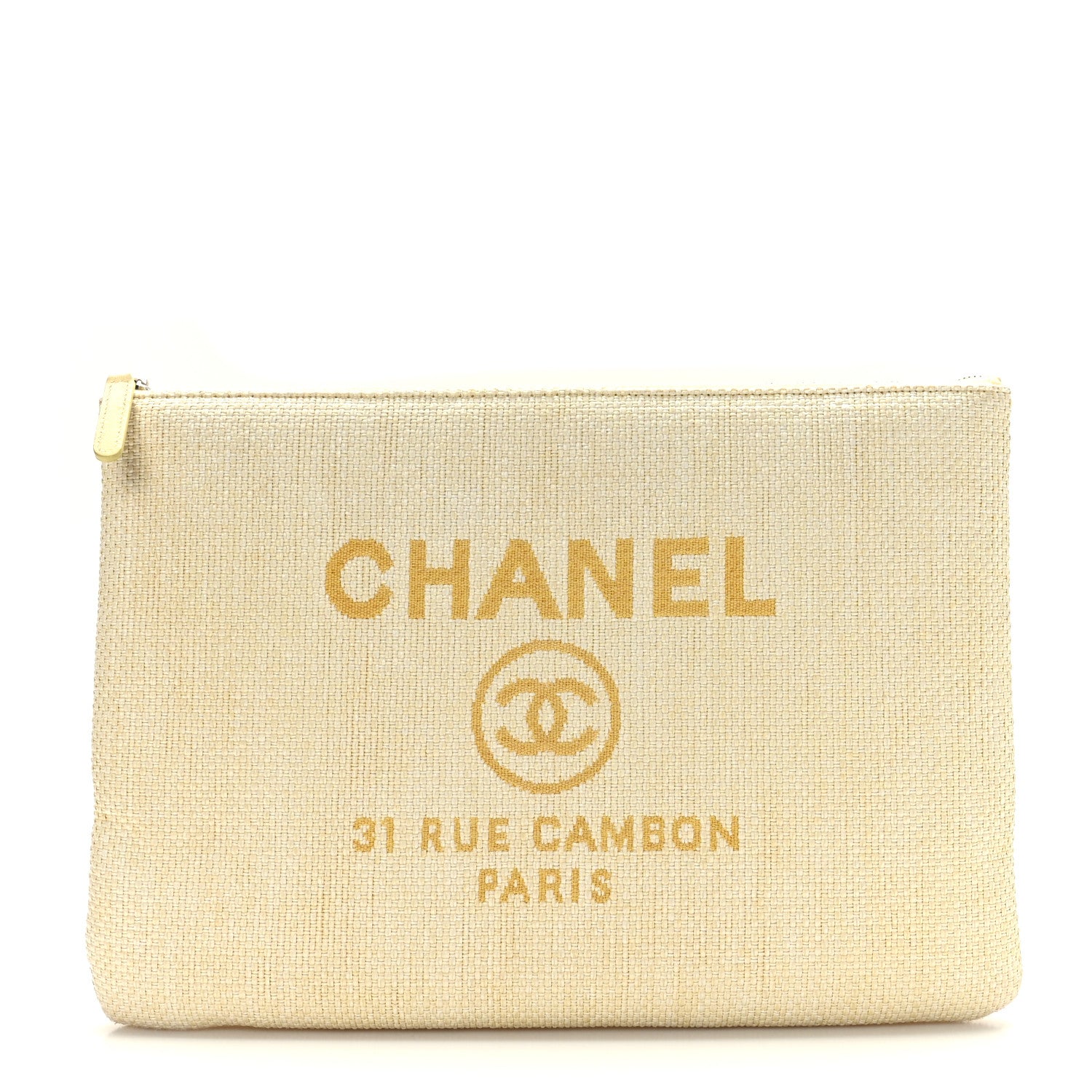 Chanel Woven Straw Raffia Large Deauville Pouch Light Yellow 1 of 7
