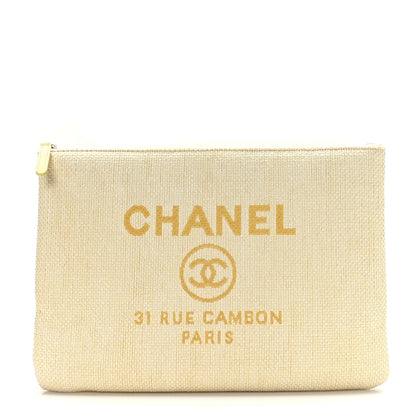 Chanel Woven Straw Raffia Large Deauville Pouch Light Yellow 1 of 7