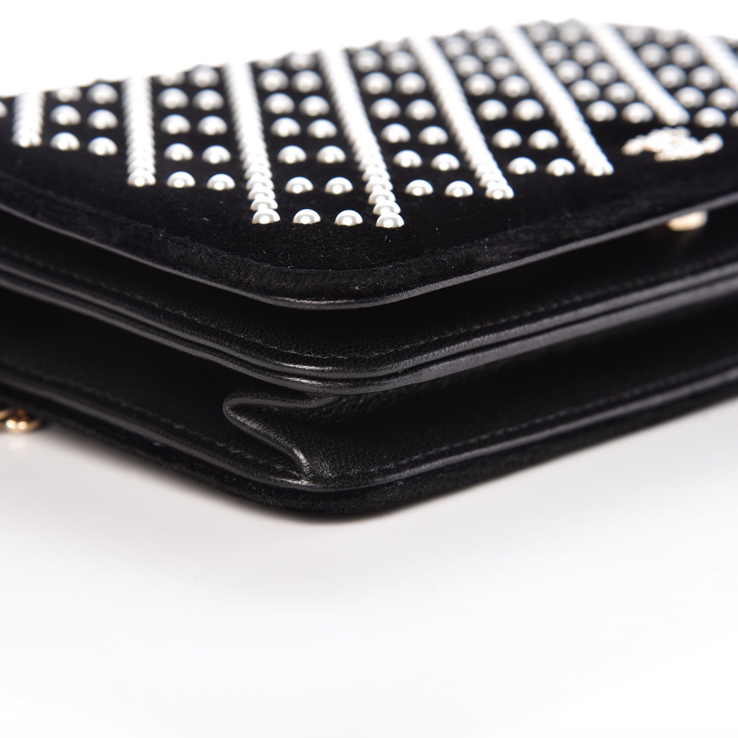 Velvet Pearl Diamond Embellished Wallet On Chain WOC Black