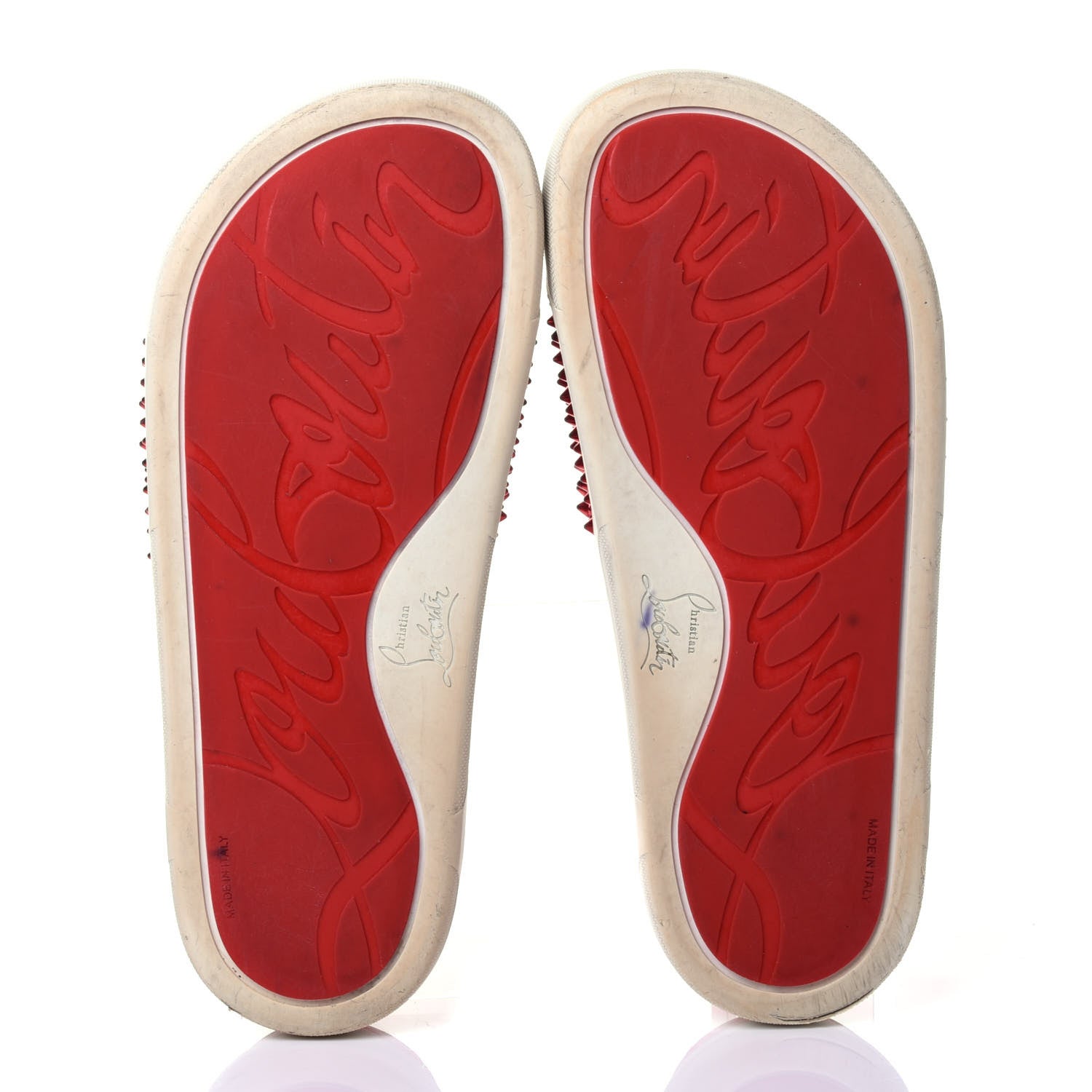 Christian Louboutin LOUBOUTIN Calfskin Spiked Crocodile Embossed Rubber Pool Fun Platform Flat Slide Sandals 42 Red 7 of 14