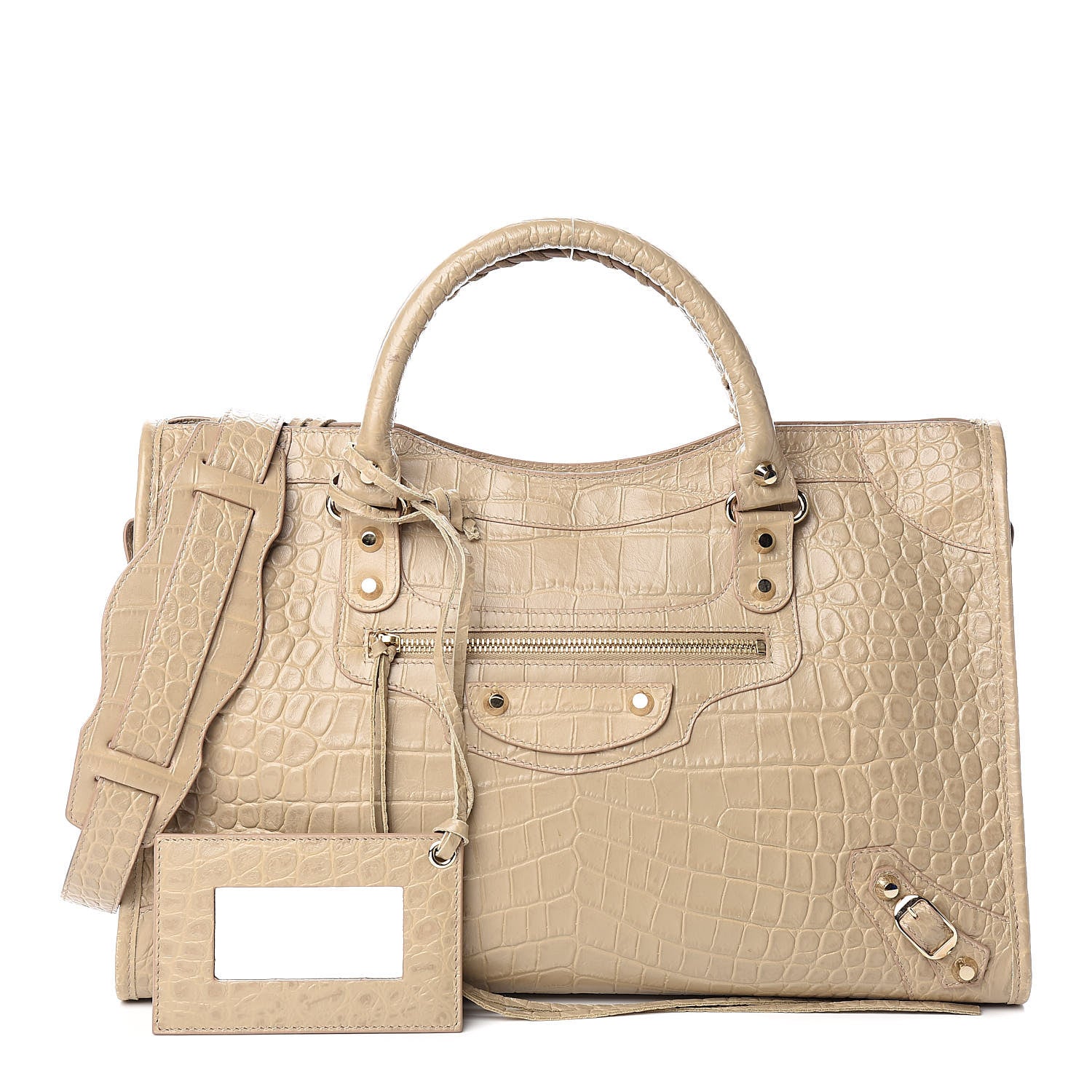 Balenciaga Calfskin Crocodile Embossed Classic Gold Hardware City Beige Latte 1 of 13