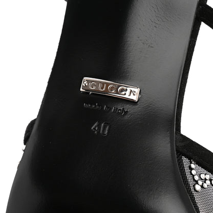 Gucci Tela Retino Kid Scamosciato Crystal GG Monogram Square G 35mm Slingback Pumps 40 Black 7 of 9