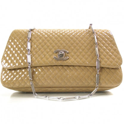 Chanel Patent Quilted Flap Chain Bag Beige 1 of 11