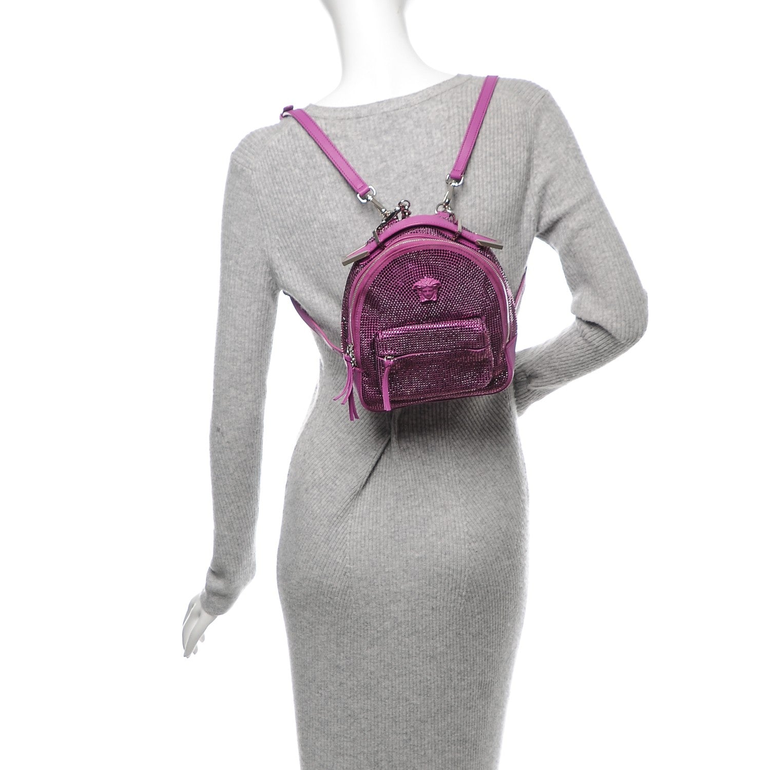 Versace Calfskin Palazzo Crystal Medusa Backpack Pink 2 of 7