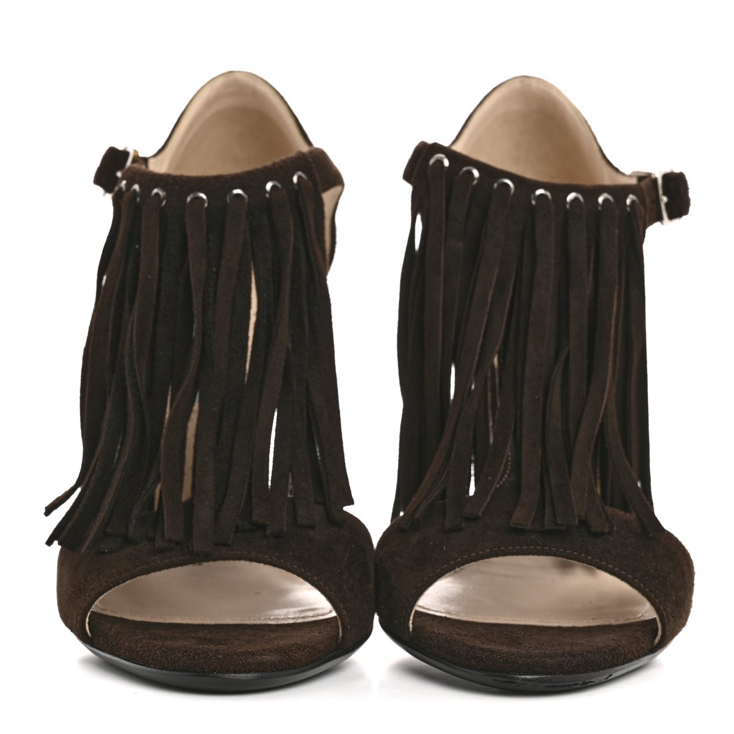 Suede Fringe Peep Toe Sandal 36 Moro