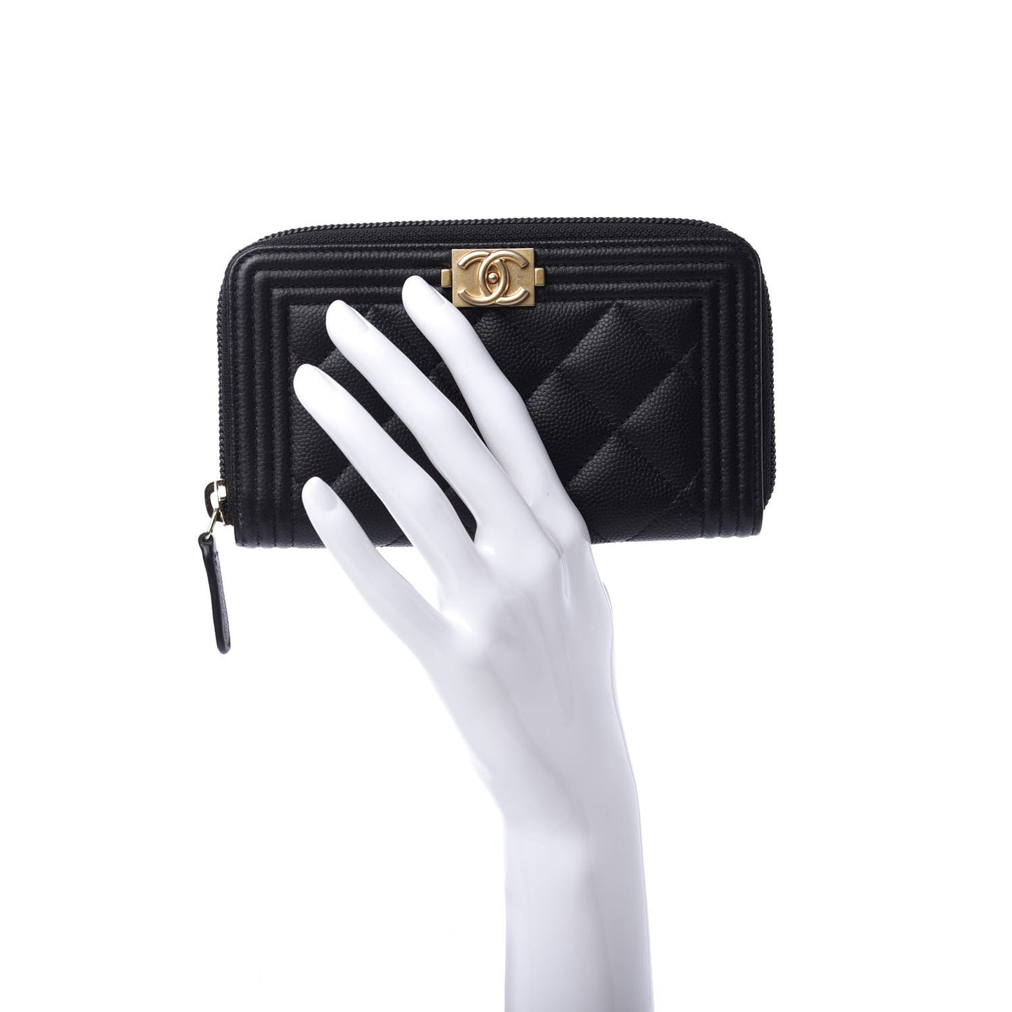 Caviar Quilted Small Boy Zip Around Wallet Black