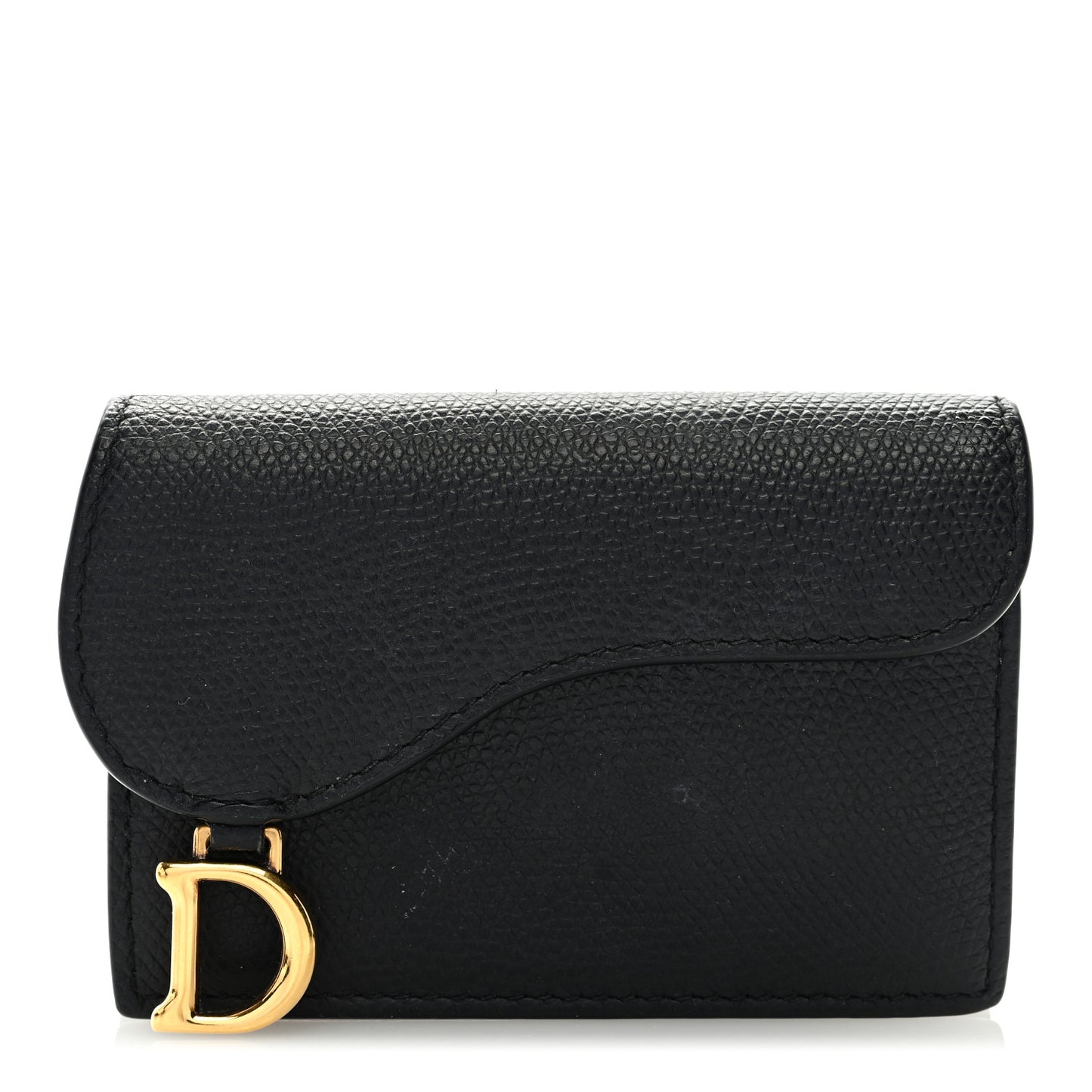 Grained Calfskin Saddle Card Holder Black
