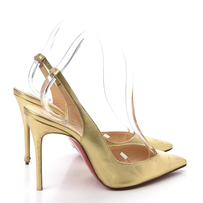 Christian Louboutin Metallic Calfskin Apostrophy 100 Slingback Pumps 39 Gold 4 of 13