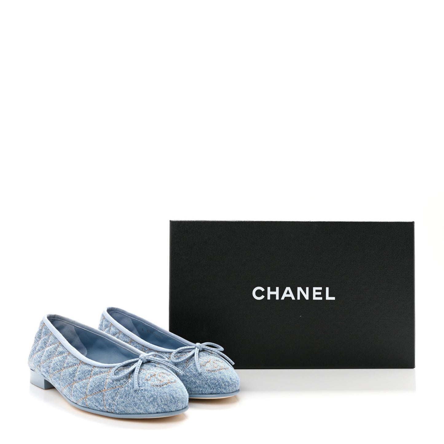 Denim Quilted CC Cap Toe Ballerina Flats 36 Light Blue
