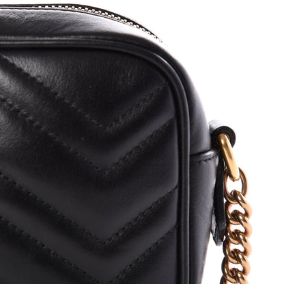 Gucci Calfskin Matelasse Mini GG Marmont Chain Shoulder Bag Black 9 of 10