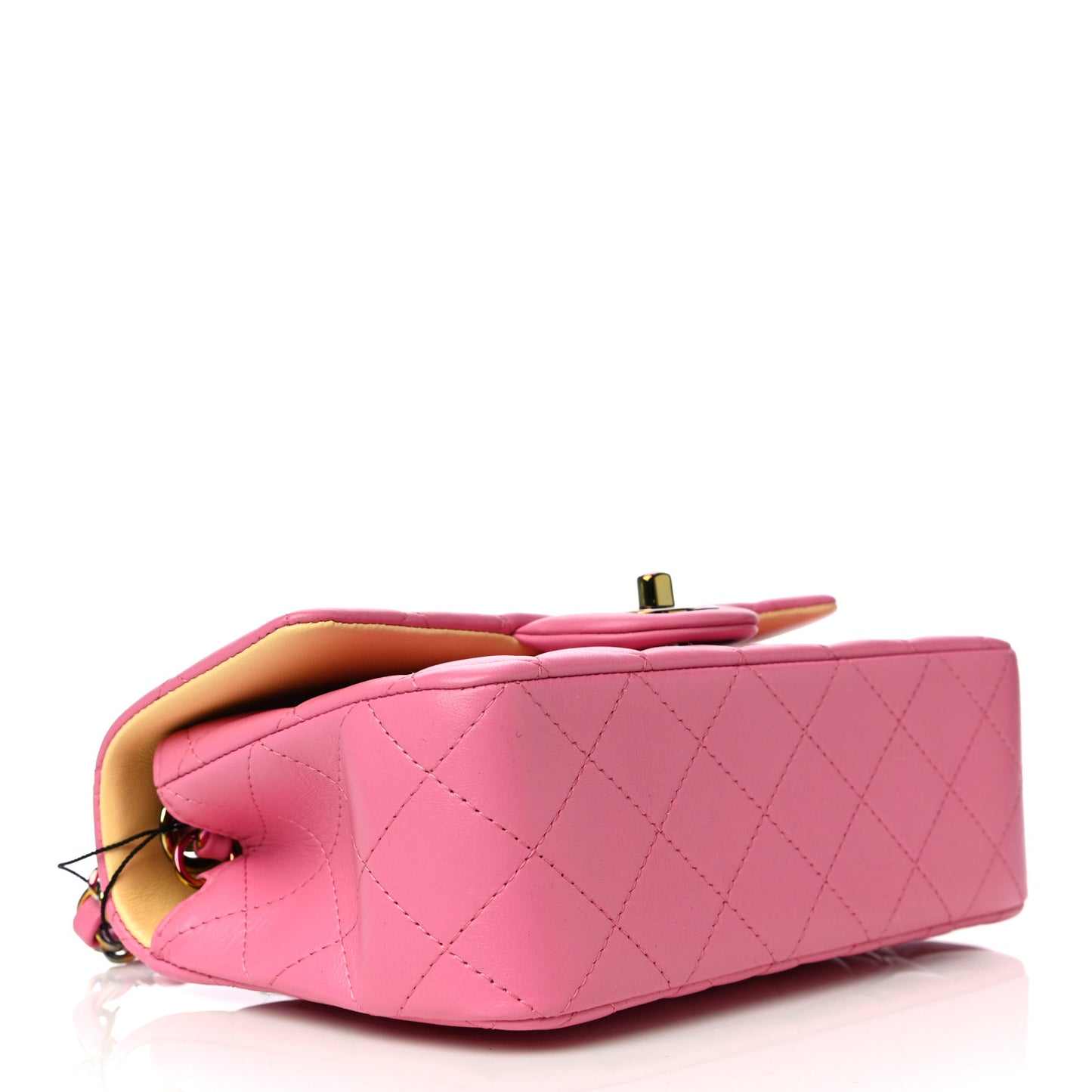 Lambskin Quilted Mini Rectangular Flap Pink Yellow