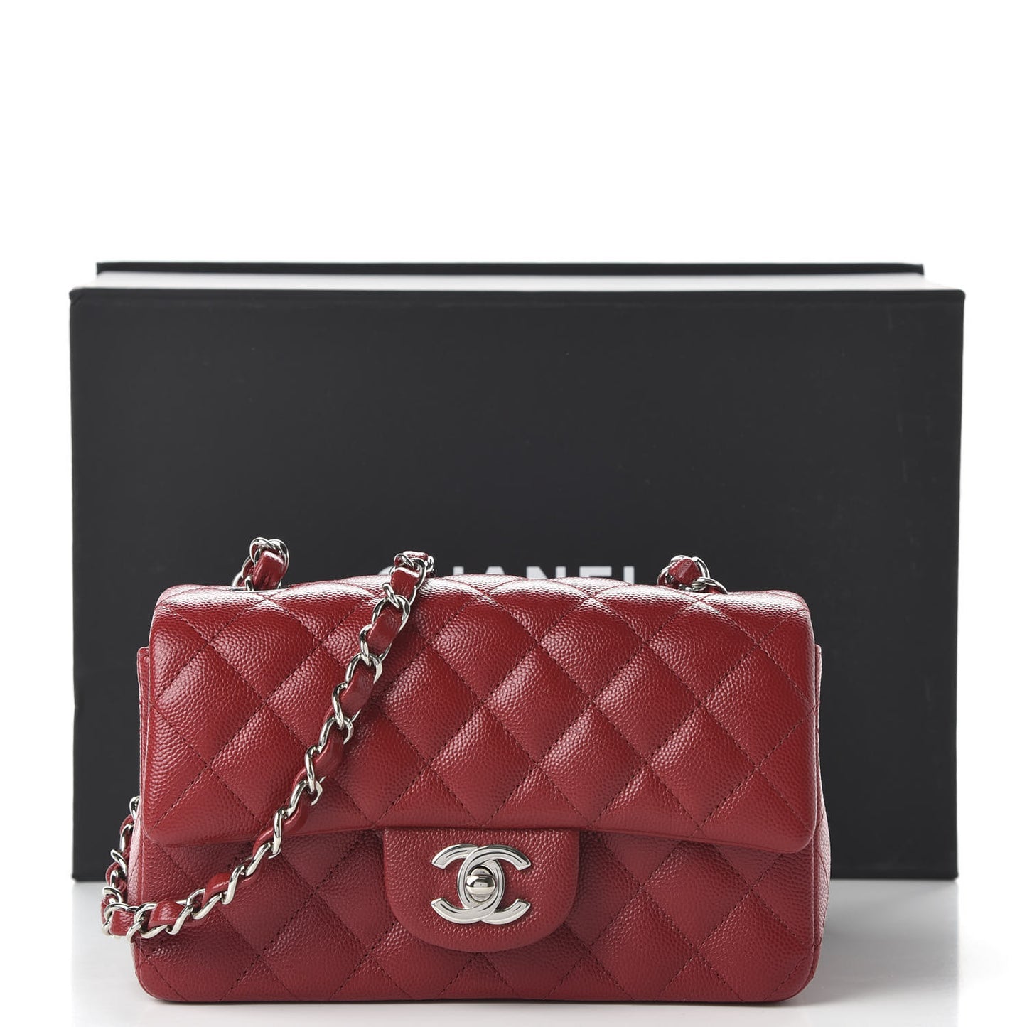 Caviar Quilted Mini Rectangular Flap Dark Red