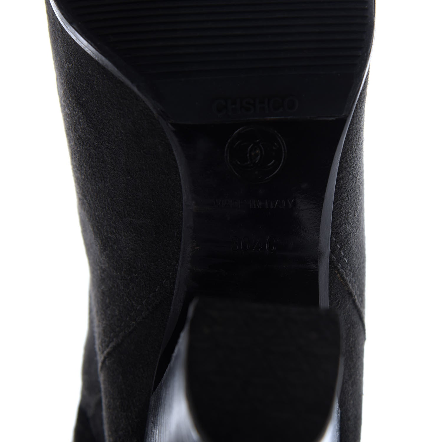 Chanel Kid Suede Metallic Lambskin CC Fold Over Knee High Boots 36.5 Grey 6 of 6