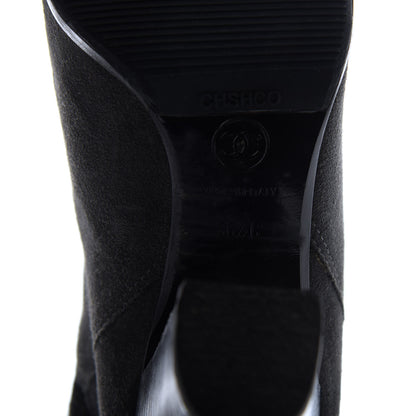 Chanel Kid Suede Metallic Lambskin CC Fold Over Knee High Boots 36.5 Grey 6 of 6