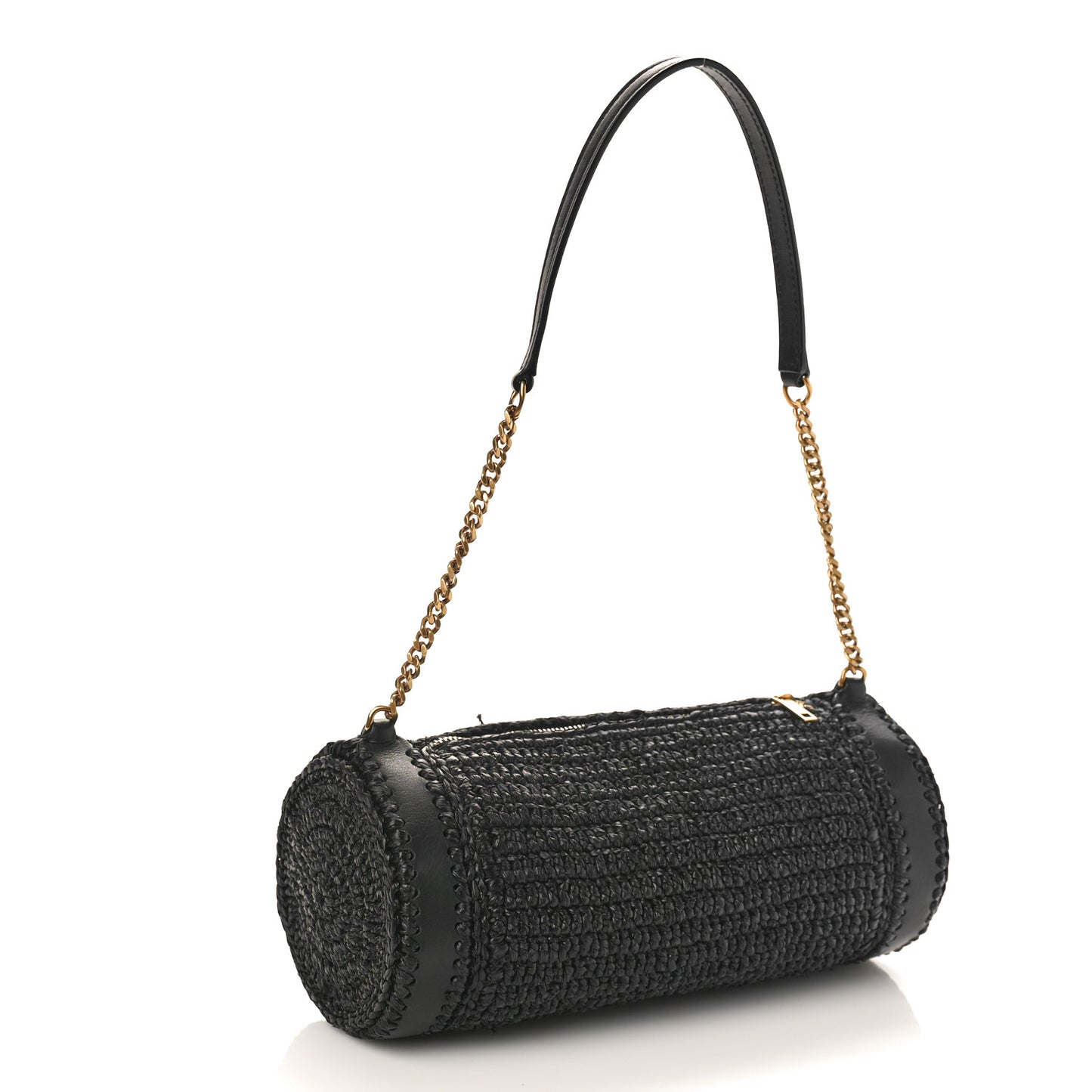Raffia Monogram Small Cassandre Cylinder Bag Black
