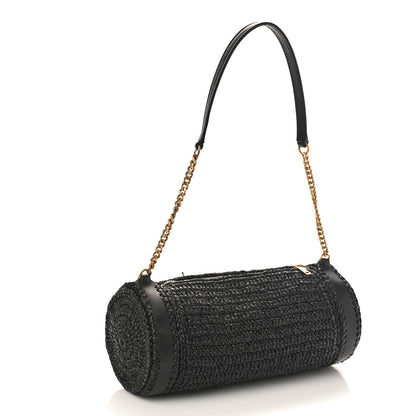 Saint Laurent Raffia Monogram Small Cassandre Cylinder Bag Black 2 of 8