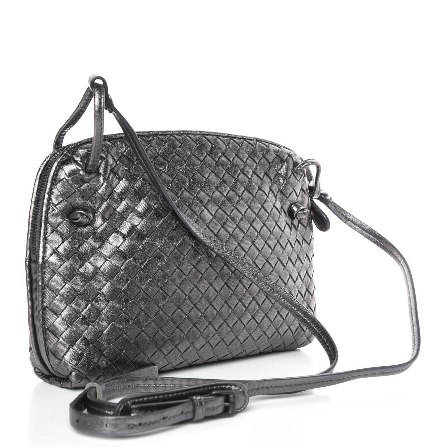 Metallic Grosgrain Intrecciato Pillow Crossbody Messenger Argento Ossidato