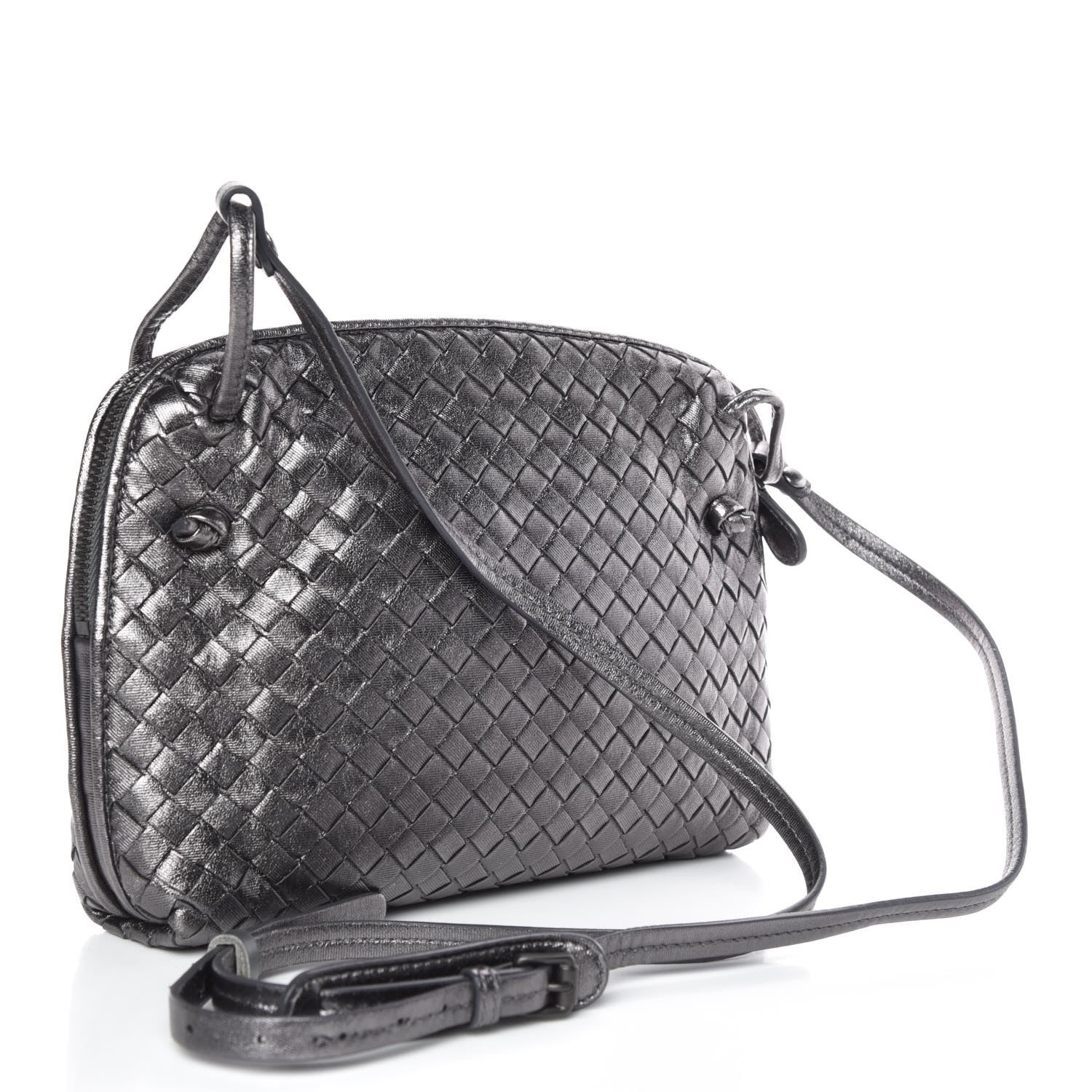 Bottega Veneta Metallic Grosgrain Intrecciato Pillow Crossbody Messenger Argento Ossidato 3 of 9
