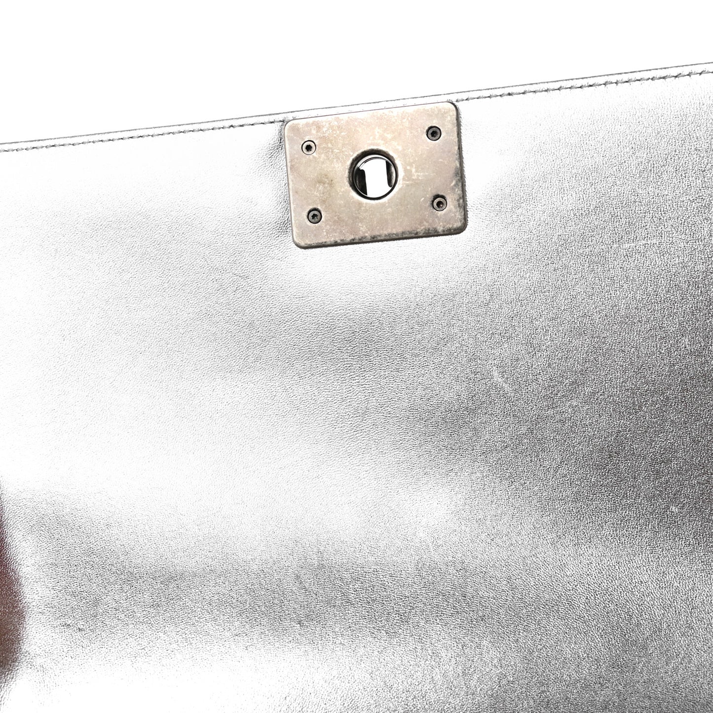 Metallic Lambskin Embellished Medium Boy Flap Silver