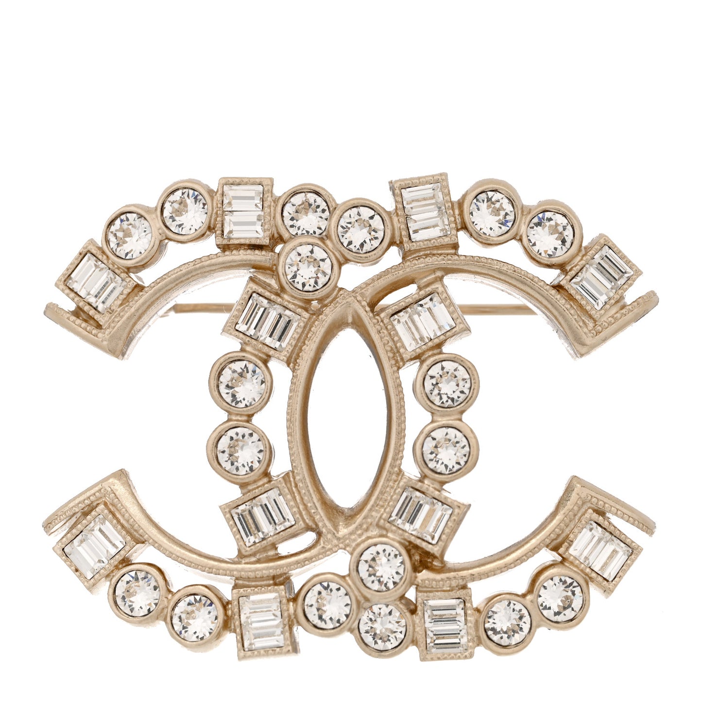 Baguette Crystal CC Brooch Gold