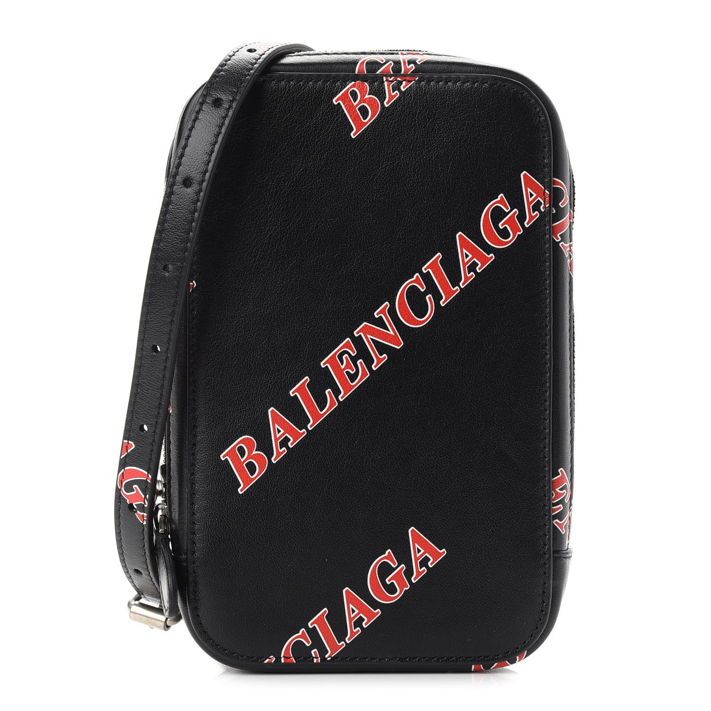 Calfskin Logo Print Cash Phone Holder Bag Black Red