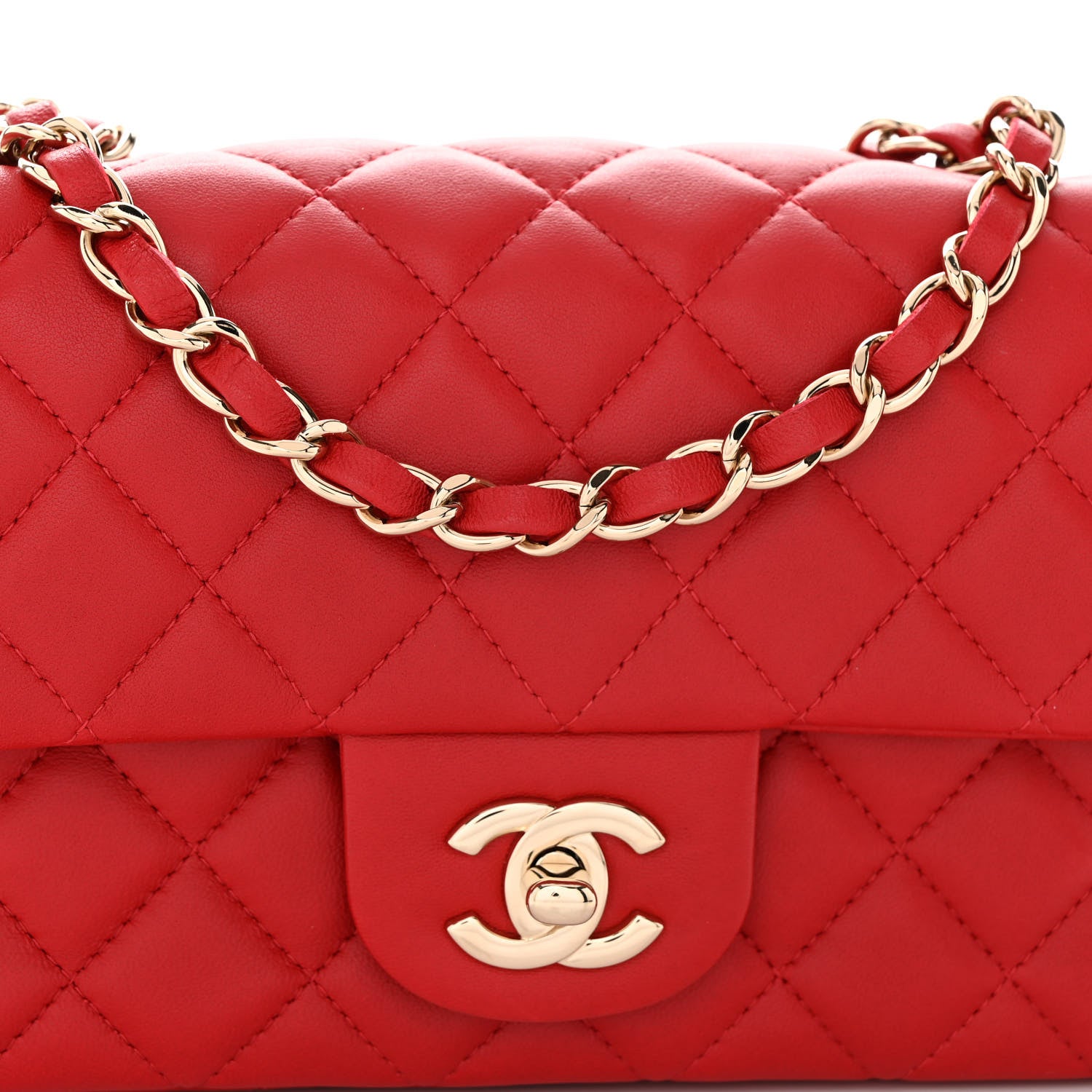 Chanel Lambskin Quilted Mini Rectangular Flap Red 8 of 12