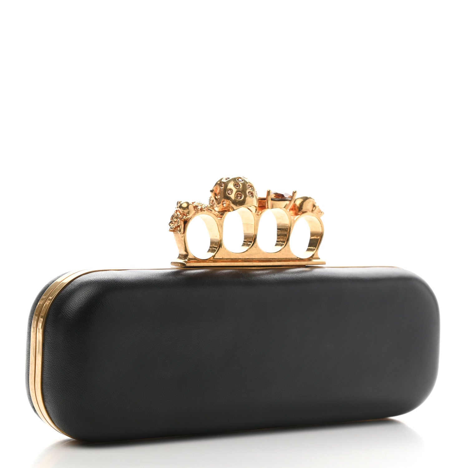 Alexander McQueen Nappa Studded Floral Knuckle Box Clutch Black 3 of 12