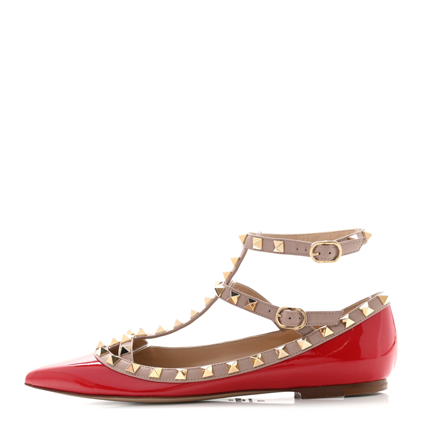Patent Nappa Rockstud Cage Ballerina Flats 37 Red Poudre