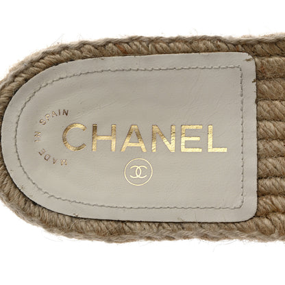 Chanel Lambskin Chain Espadrille Slip On Sandals 38 White 6 of 8
