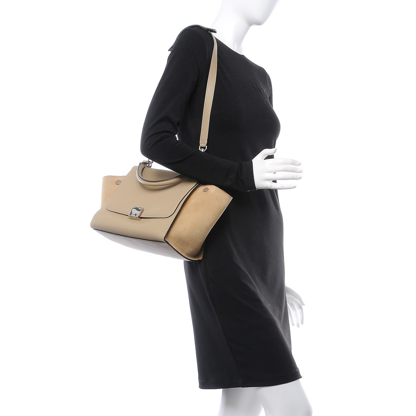 Drummed Calfskin Suede Small Trapeze Dune