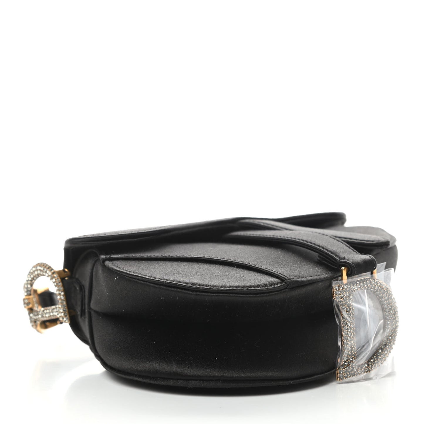 Satin Crystal Mini Saddle Bag Black