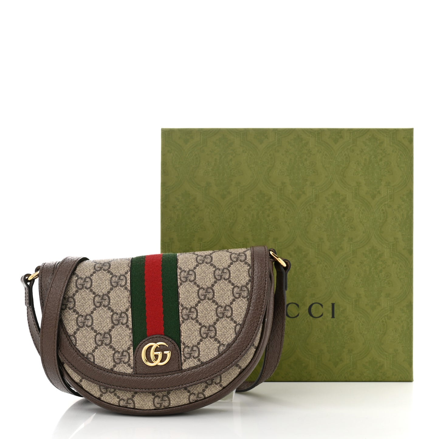 GG Supreme Monogram Textured Dollar Calfskin Web Mini Ophidia Flap Shoulder Bag Beige Ebony New Acero