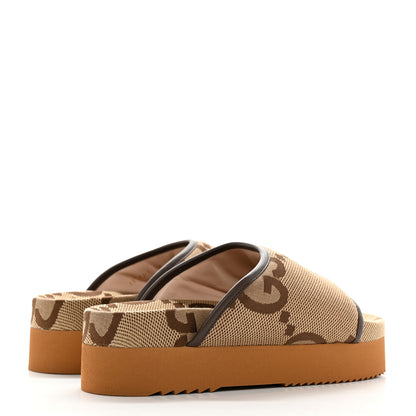Gucci Monogram Jumbo GG Nappa Samoa Platform 40mm Slide Sandals 39 Camel Ebony New Acero 4 of 13
