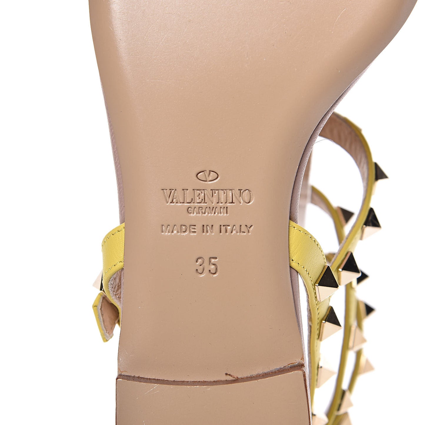 Nappa Rockstud Ankle Wrap Flat Thong Sandals 35 Yellow