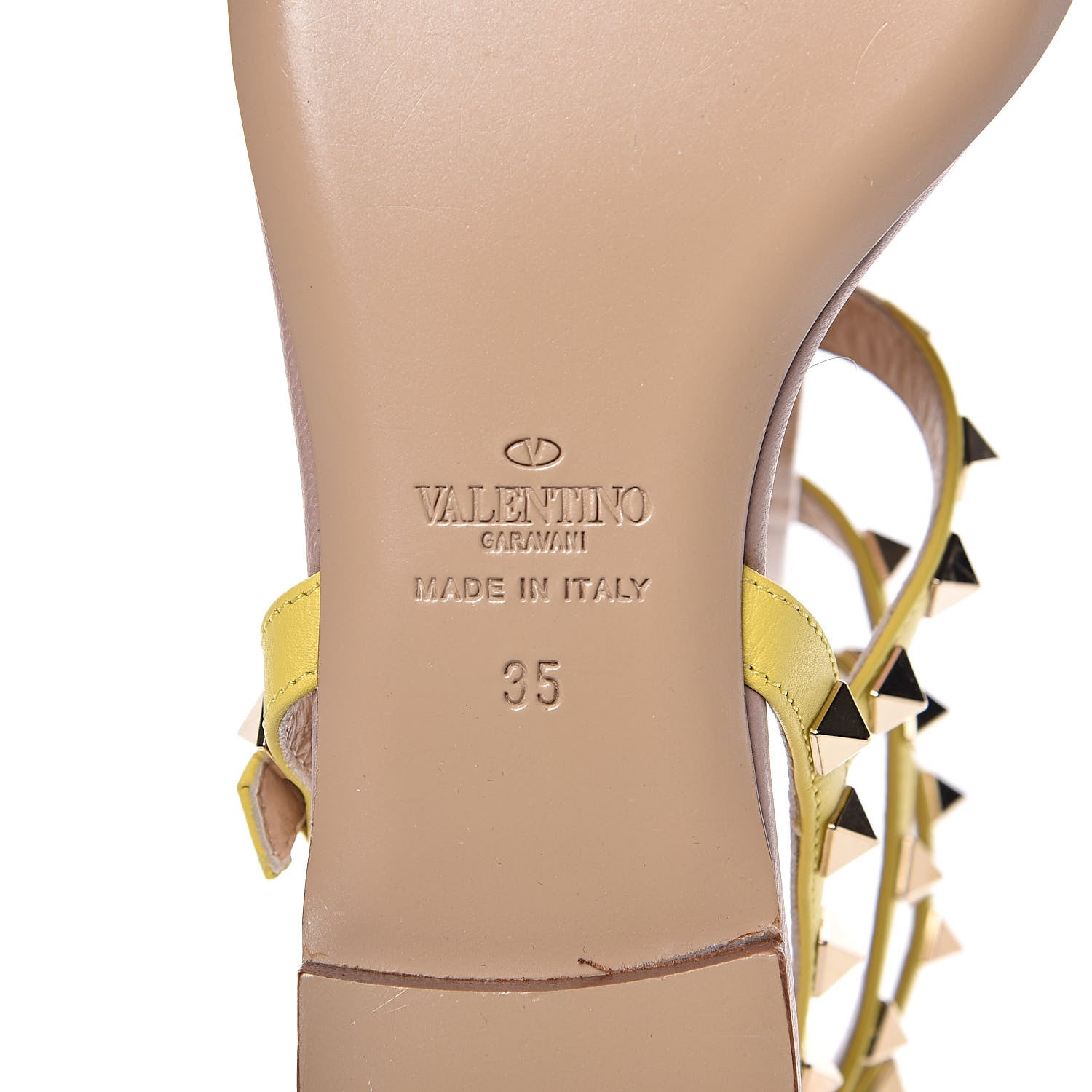 Valentino Garavani Nappa Rockstud Ankle Wrap Flat Thong Sandals 35 Yellow 6 of 8