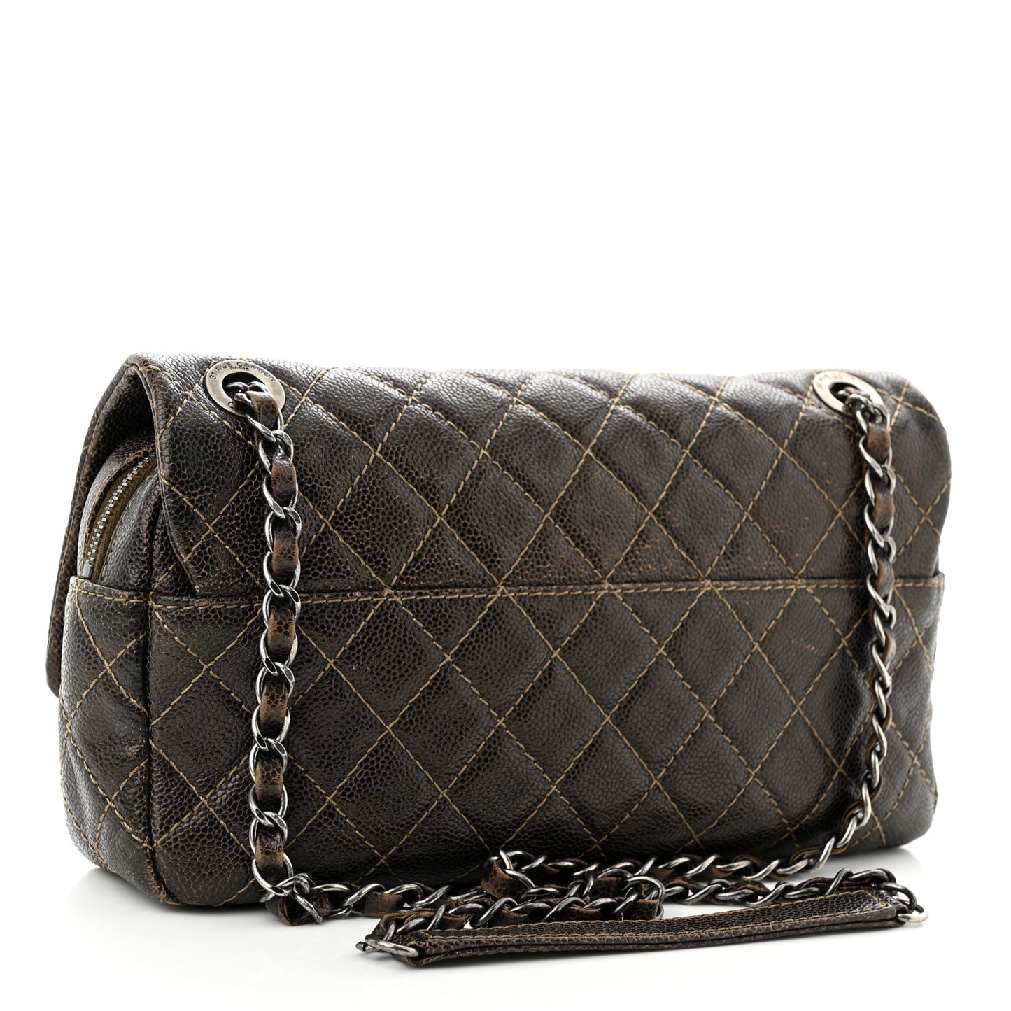 Iridescent Caviar Quilted Small Chic Flap Brown