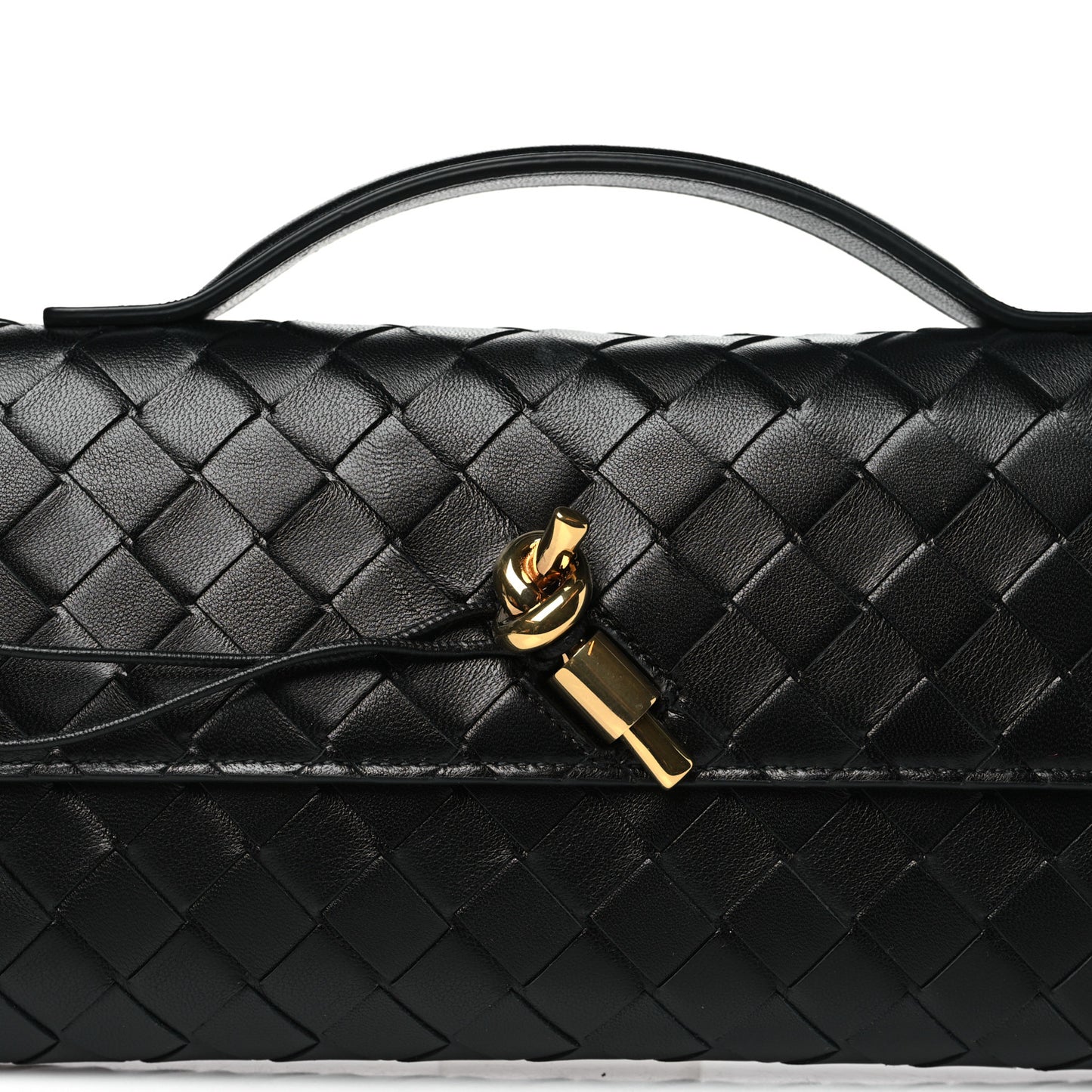 Nappa Intrecciato Long Andiamo Top Handle Clutch Black