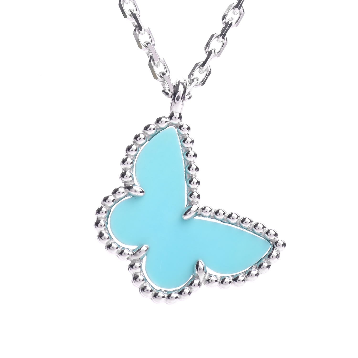 Van Cleef & Arpels 18K White Gold Turquoise Sweet Alhambra Butterfly Pendant Necklace 4 of 7