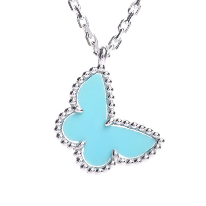 Van Cleef & Arpels 18K White Gold Turquoise Sweet Alhambra Butterfly Pendant Necklace 4 of 7