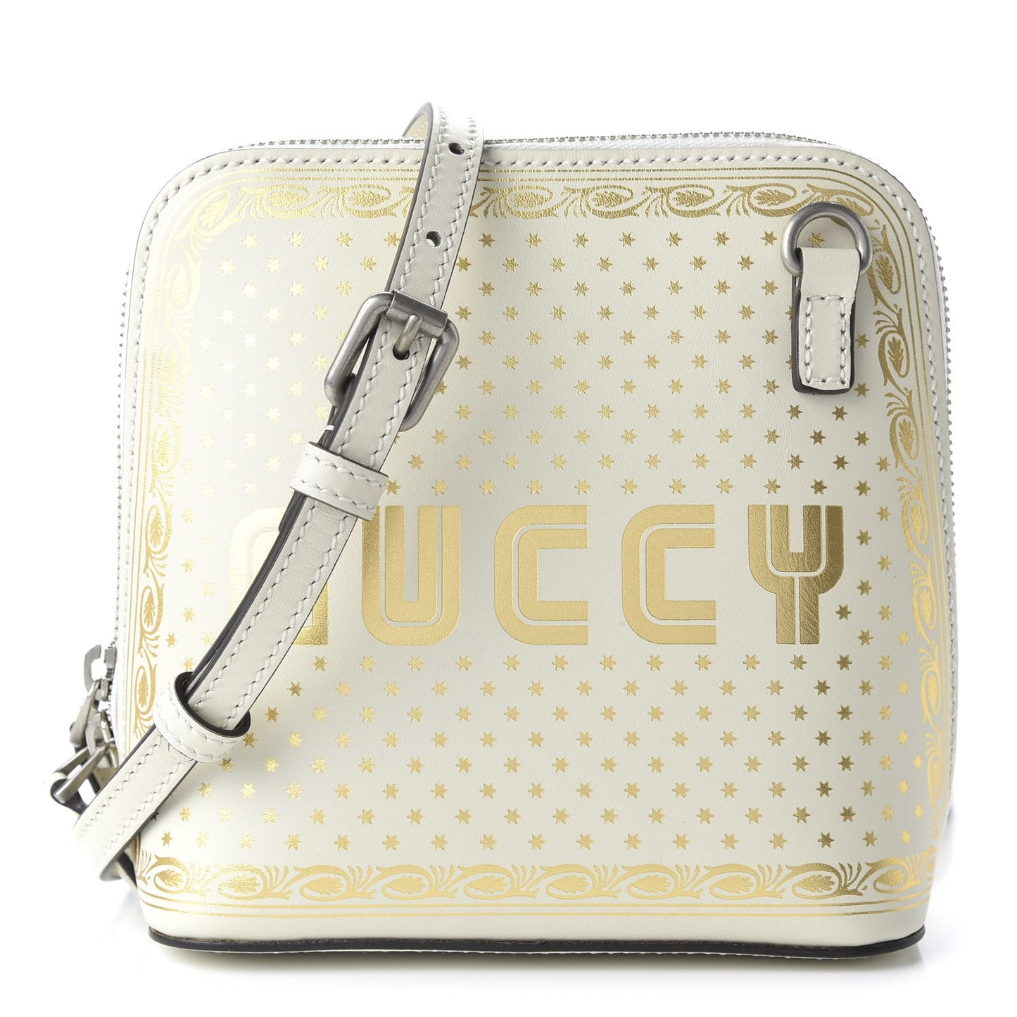 X SEGA Calfskin GUCCY Stars Mini Dome Shoulder Bag Mystic White Gold