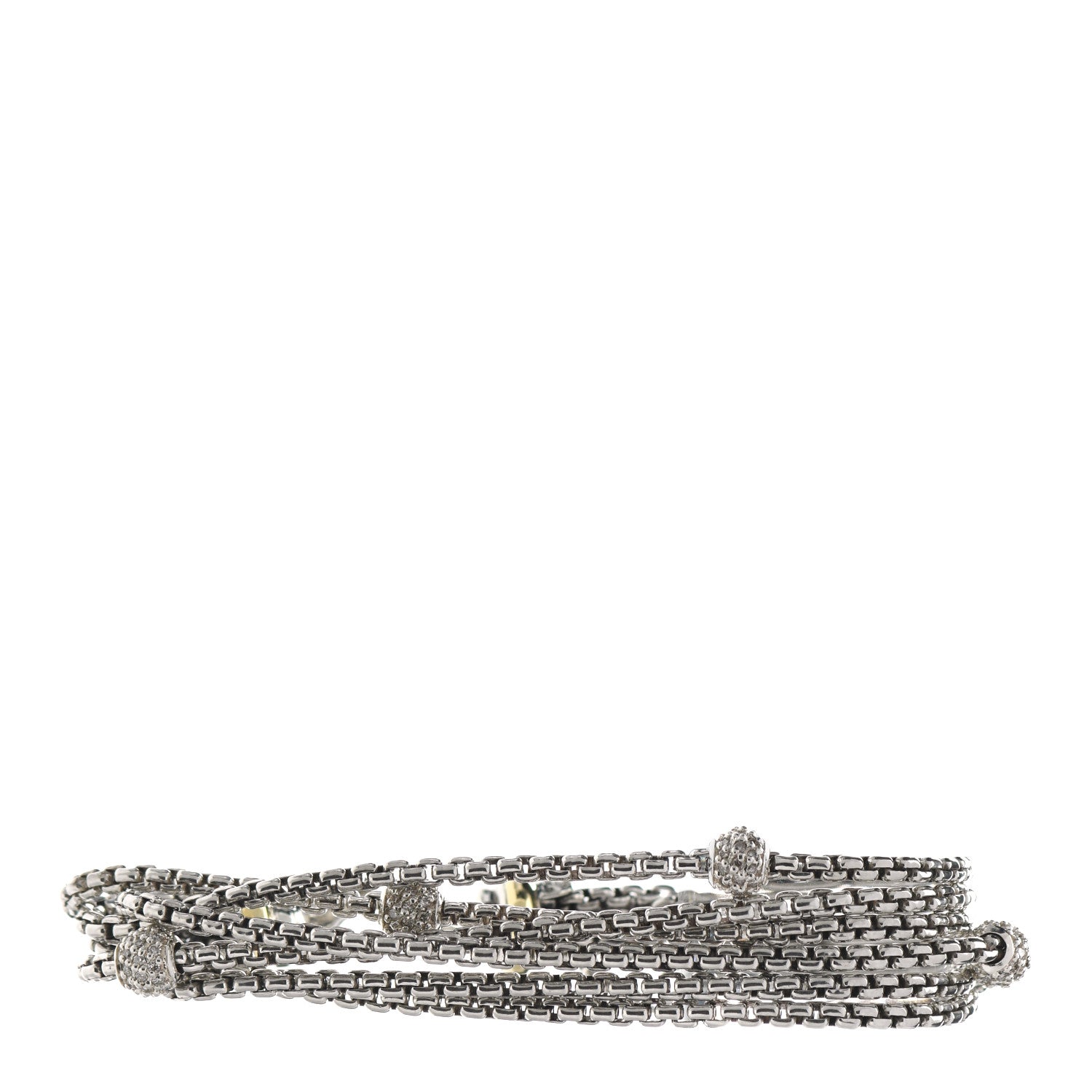 David Yurman Sterling Silver 14K Yellow Gold Diamond Pave Bead Multi Strand Bracelet 1 of 3