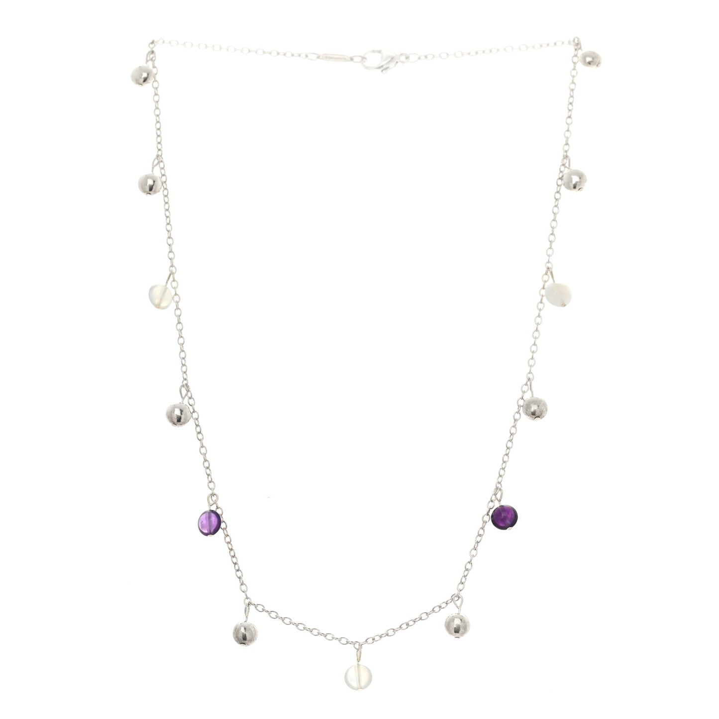 Sterling Silver Amethyst Chalcedony Bead Necklace
