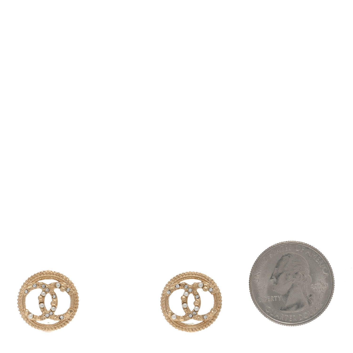 Chanel Pearl Crystal CC Round Earrings Gold 2 of 4