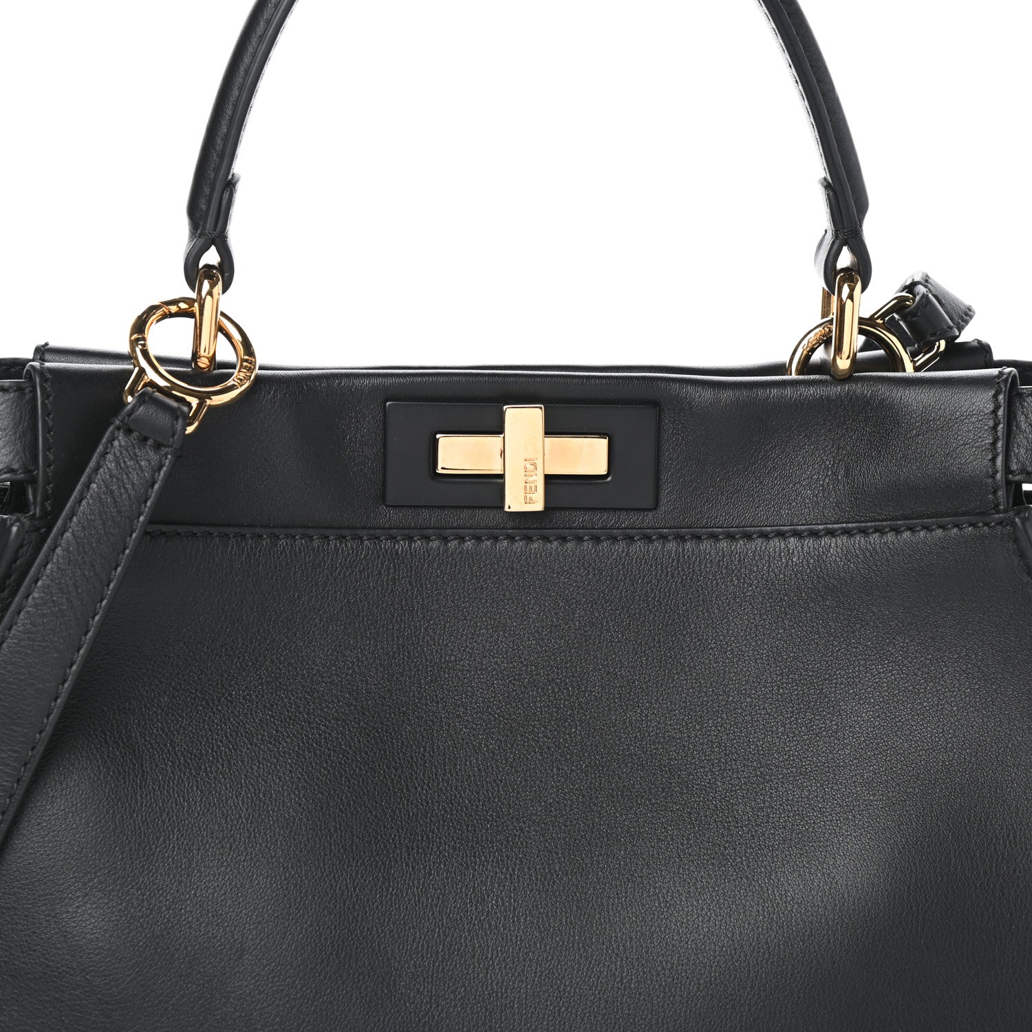Fendi Vitello Seta Shiny Nappa Medium Peekaboo Iconic Satchel Black 8 of 10