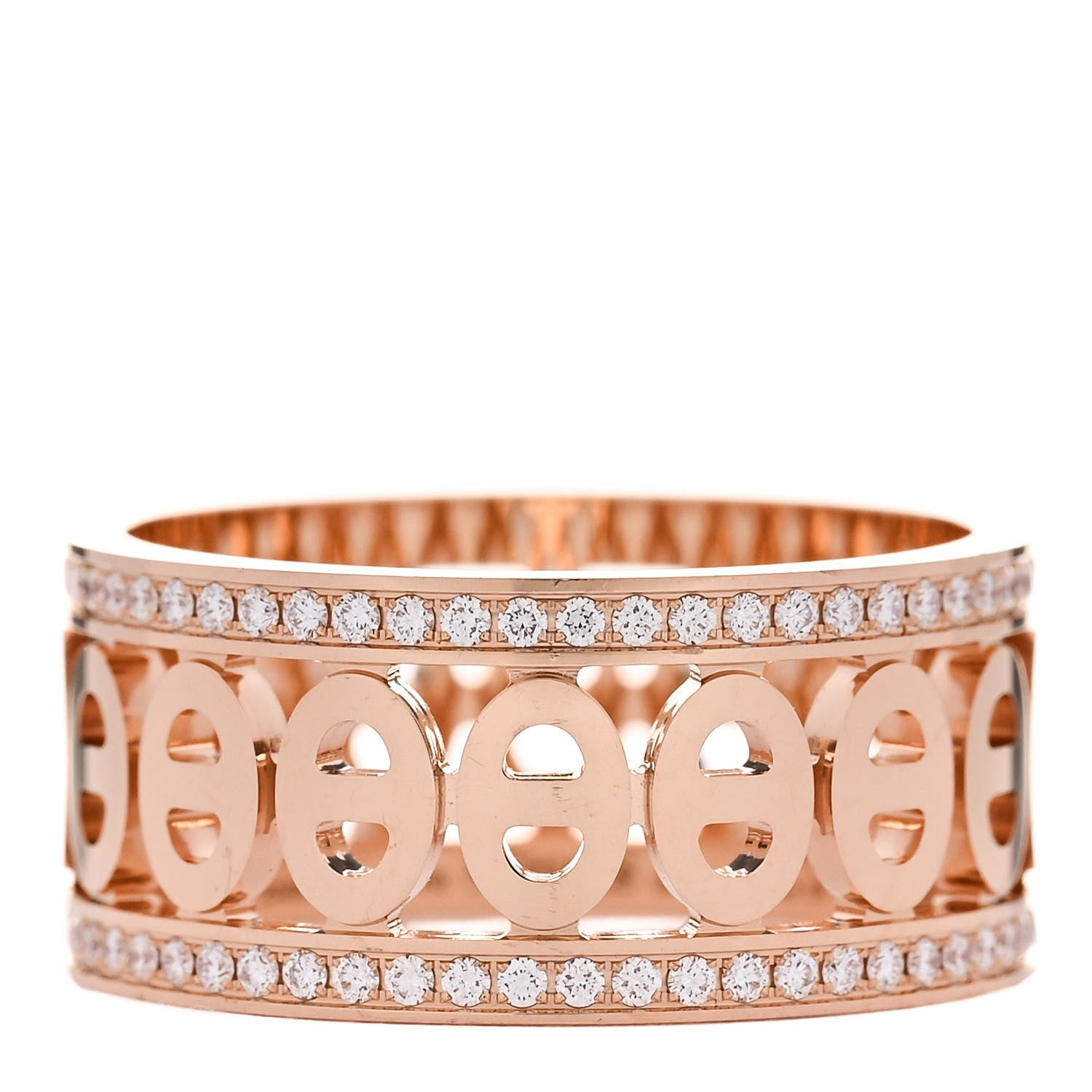 Hermes 18K Rose Gold Diamond PM Chaine d'Ancre Divine Ring 55 7.25 1 of 4