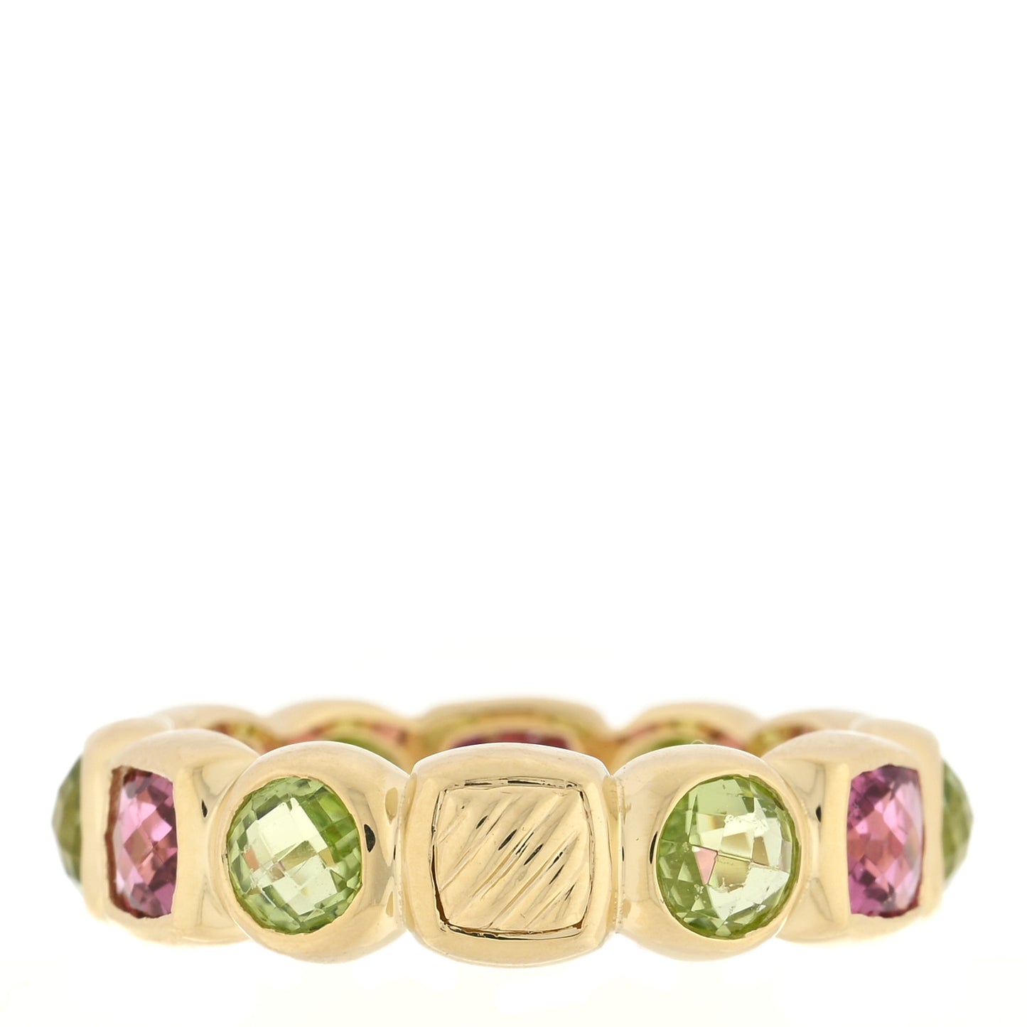 18K Yellow Gold Peridot Pink Tourmaline Chiclet Eternity Band Ring 53 6.5