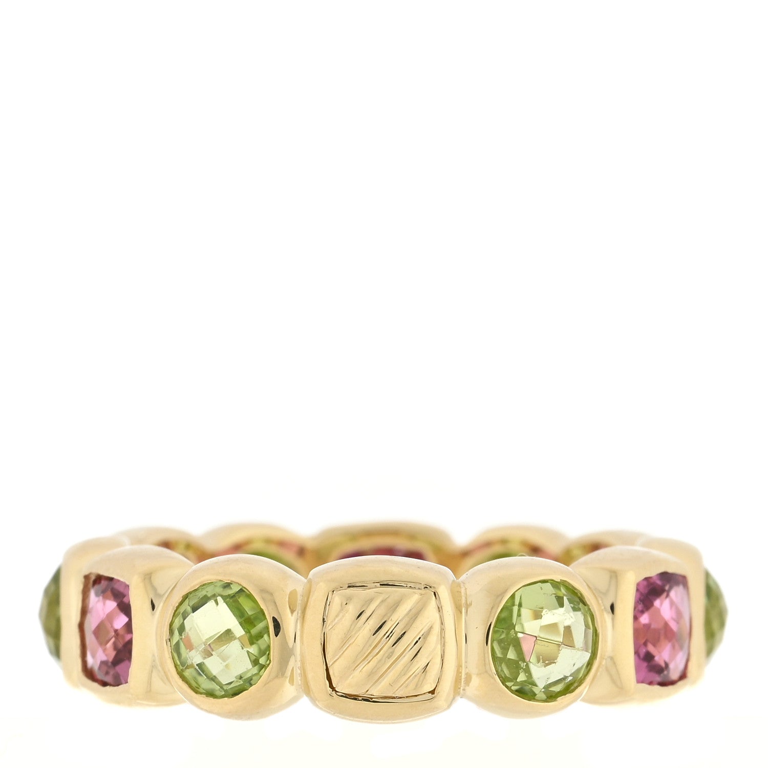 David Yurman 18K Yellow Gold Peridot Pink Tourmaline Chiclet Eternity Band Ring 53 6.5 1 of 4