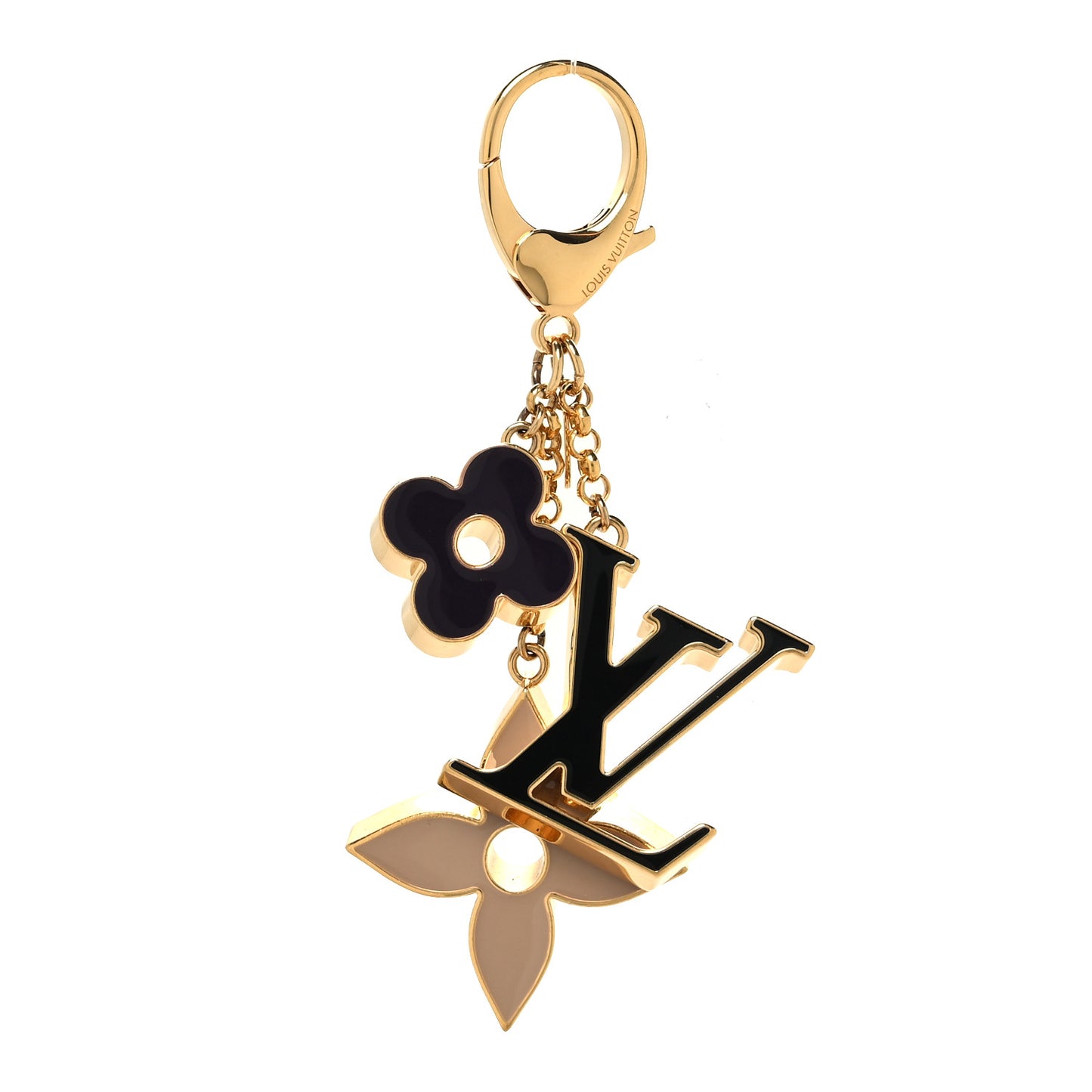 Metal Enamel Fleur De Monogram Bag Charm Dore
