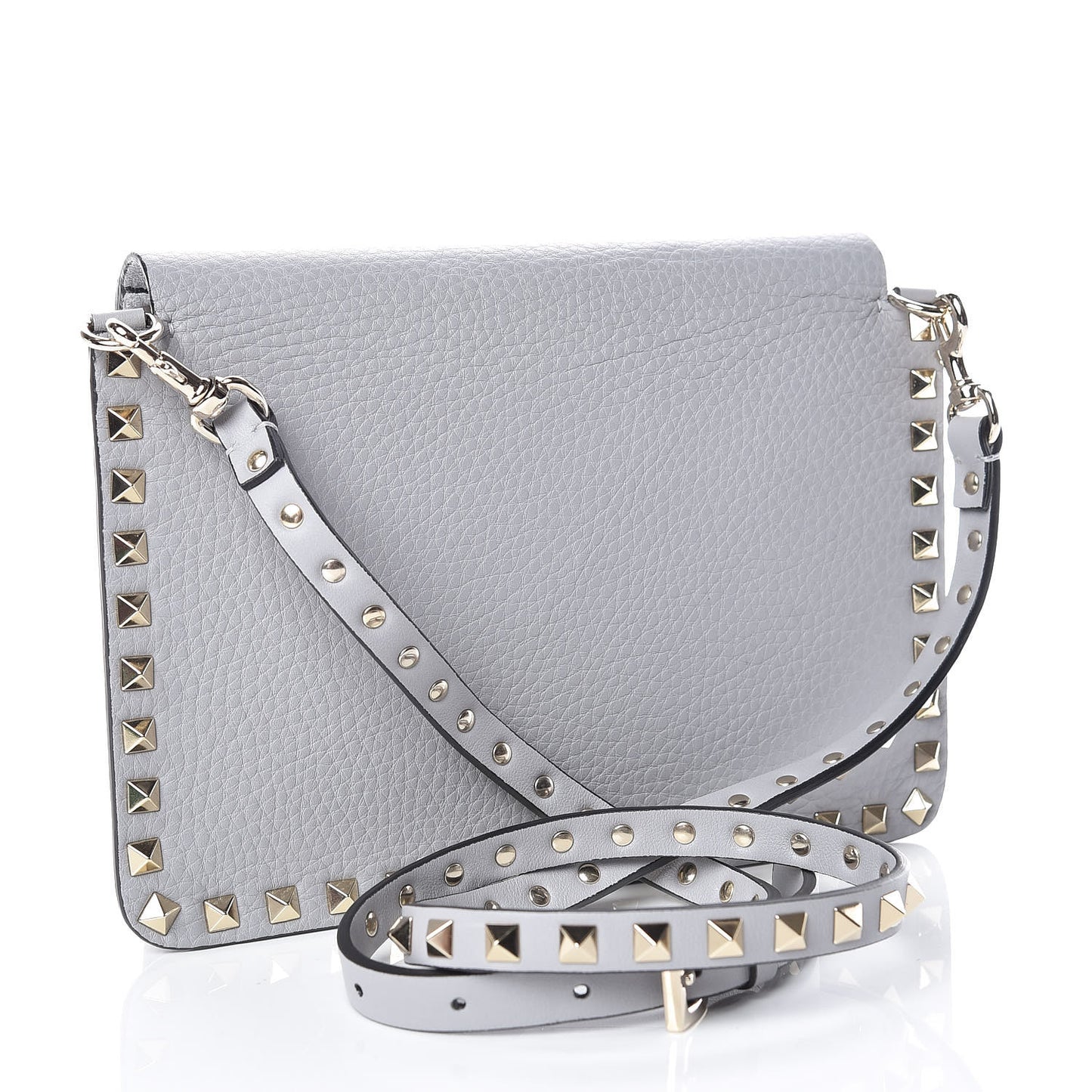Pebbled Calfskin Rockstud Side Slip Crossbody Pastel Grey